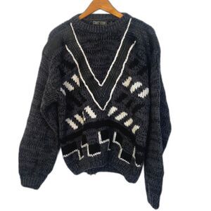 Street Scenes Leather Patch Knit Sweater Edgy Streetwear Retro Size‎ Medium